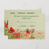 ヴィンテージ結婚式RSVP応答、赤いポピーの花 出欠カード (正面/裏面)