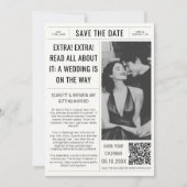 ヴィンテージ結婚新聞の写真QRコード セーブザデート (正面)
