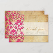 ヴィンテージ結婚渦のピンクサンキューカード サンキューカード (正面/裏面)
