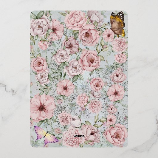 ヴィンテージ結婚牡丹 箔招待状 (裏面)