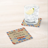 ヴィンテージ結婚航空便 スクエアペーパーコースター (インサイチュ)