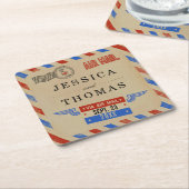 ヴィンテージ結婚航空便 スクエアペーパーコースター (アングル)