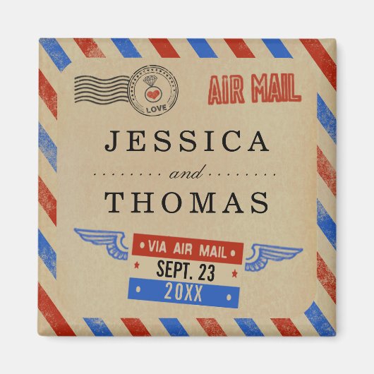 ヴィンテージ結婚航空便 マグネット (正面)