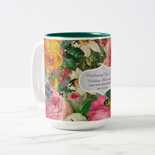 ヴィンテージ結婚記念日バラ – 記念 ツートーンマグカップ (正面左)