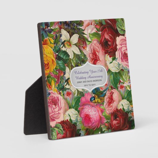 ヴィンテージ結婚記念日バラ – 記念 フォトプラーク (正面)