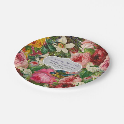 ヴィンテージ結婚記念日バラ – 記念 ペーパープレート (アングル)