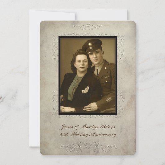 ヴィンテージ結婚記念日パーティーの招待状 招待状 (正面)