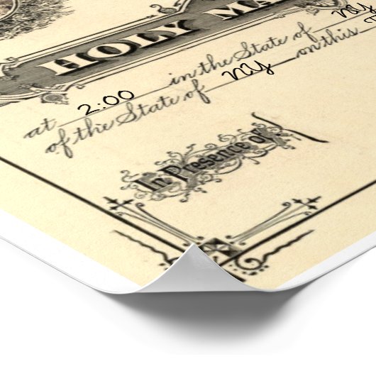 ヴィンテージ結婚許可証 ポスター (角)