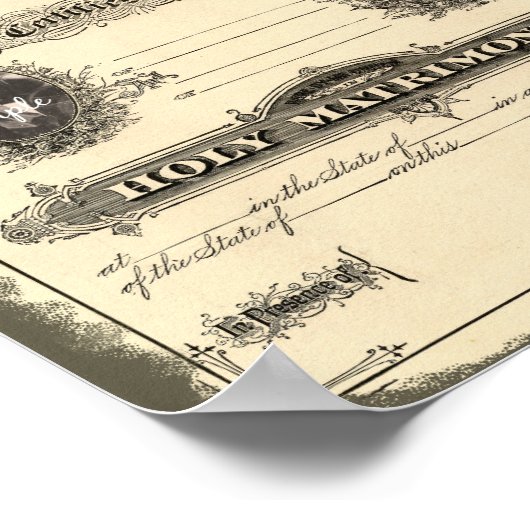 ヴィンテージ結婚証明書（フォトフレーム付き） ポスター (角)