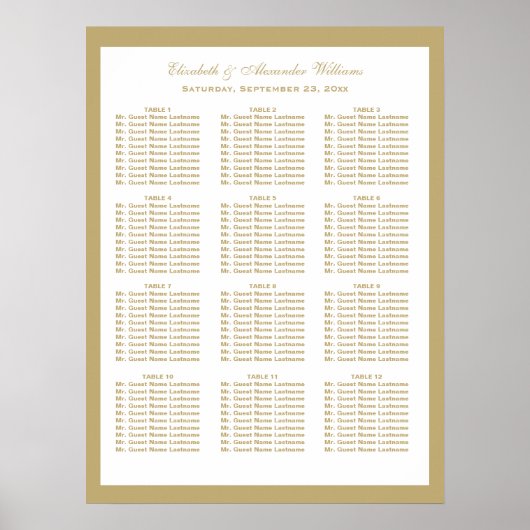 ヴィンテージ結婚金ゴールドの座席表 |ポスター ポスター (正面)