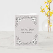 ヴィンテージ結婚開花のサンキューカード – グレー カード (黄色い花)