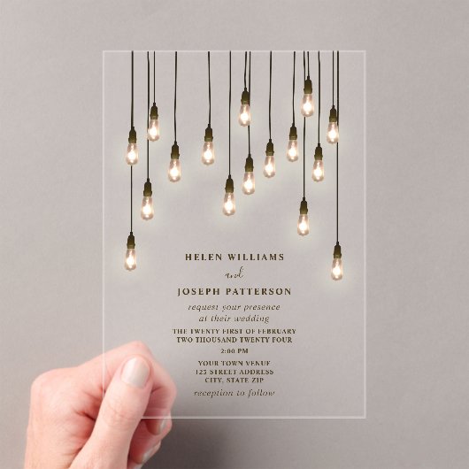 ヴィンテージ結婚電球 アクリル招待状 (インサイチュ (ポータブル))