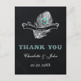 ヴィンテージ結婚Chalkboard peacockありがとう ポストカード