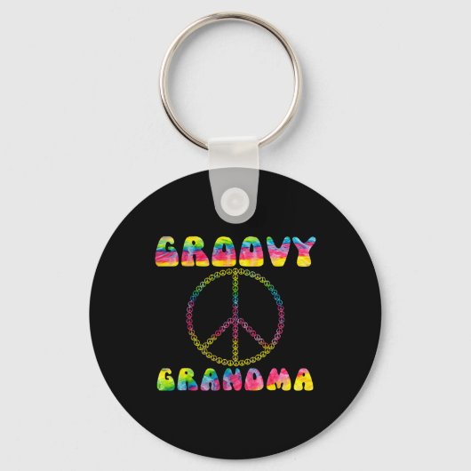 ヴィンテージ絞り染めピースサインGroovyおばあちゃんギフト キーホルダー (正面)