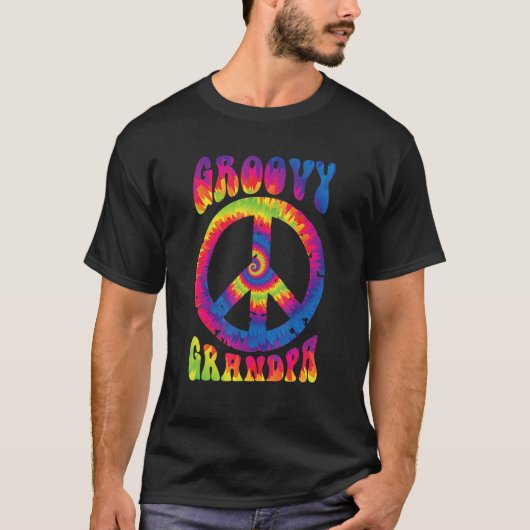 ヴィンテージ絞り染めピースサインGroovyグランドパグランドファット Tシャツ (正面)