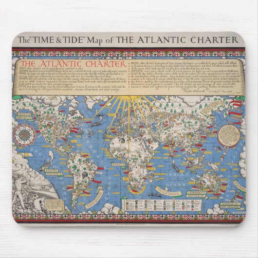 ヴィンテージ統一された国/大西洋憲章の地図 マウスパッド (正面)