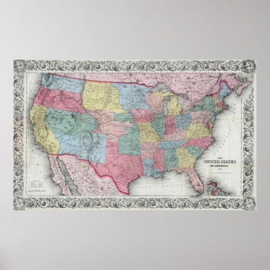 ヴィンテージ統一された州の地図(1853) ポスター (正面)