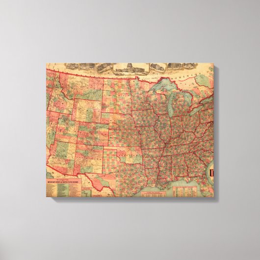 ヴィンテージ統一された州の地図(1883) キャンバスプリント (正面)