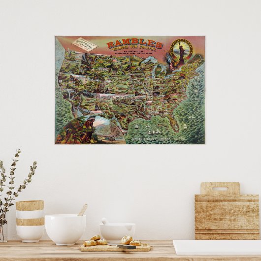 ヴィンテージ統一された州マップランブルトラベル ポスター (キッチン)