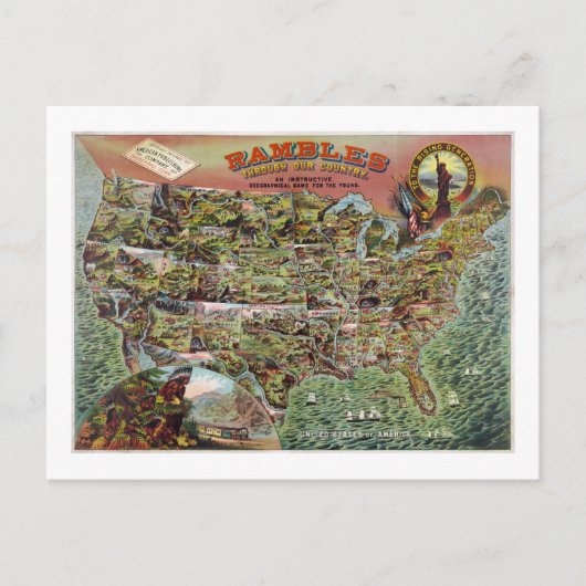 ヴィンテージ統一された州マップランブルトラベル ポストカード (正面)