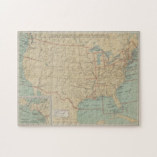 ヴィンテージ統一された州ライトハウスマップ(1898) ジグソーパズル (横)