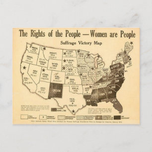 ヴィンテージ統一された州女性参政権の地図（1919年） ポストカード