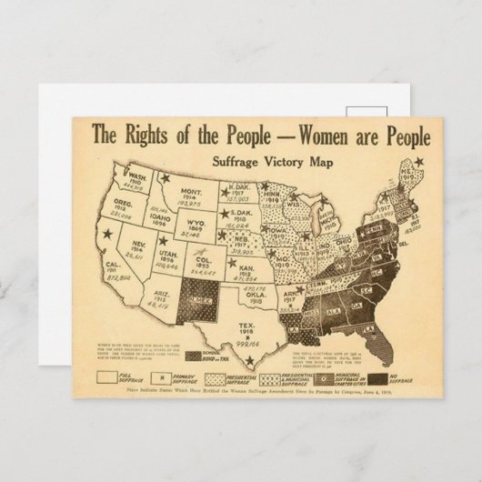 ヴィンテージ統一された州女性参政権の地図（1919年） ポストカード (正面/裏面)