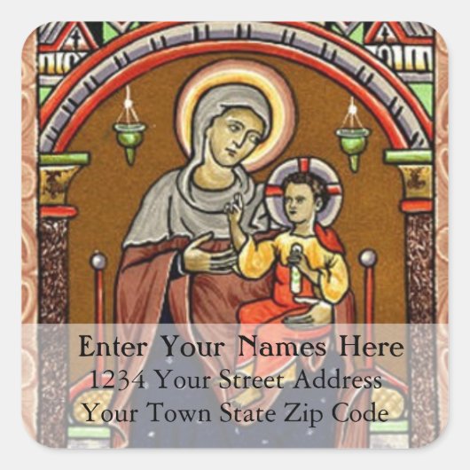 ヴィンテージ絵を描のマリアとイエス住所 シール (正面)