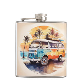 ヴィンテージ絵を描のミニバスビーチ フラスク