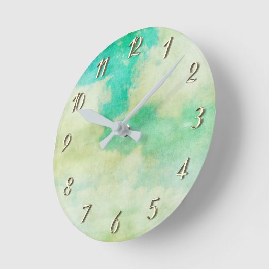 ヴィンテージ絵を描のルックスカイの雲ティール(緑がかった色)クリーム ラウンド壁時計 (傾斜)