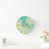 ヴィンテージ絵を描のルックスカイの雲ティール(緑がかった色)クリーム ラウンド壁時計 (ホーム)