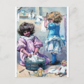 ヴィンテージ絵を描の女の子が洗濯の日 ポストカード (正面)