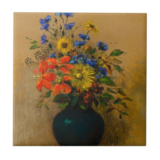 ヴィンテージ絵を描の山花 タイル (正面)