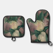 ヴィンテージ絵を描の牡丹が花瓶に 鍋つかみ&鍋敷きセット (正面)