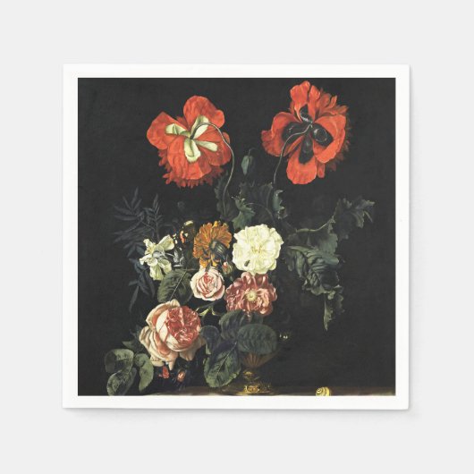 ヴィンテージ絵を描の花による静物詩 スタンダードカクテルナプキン (正面)