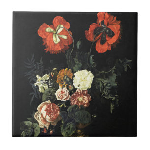 ヴィンテージ絵を描の花による静物詩 タイル