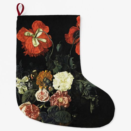 ヴィンテージ絵を描の花による静物詩 ラージクリスマスストッキング (正面)