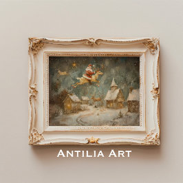 ヴィンテージ絵を描クリスマスサンタクロース&トナカイ ポスター