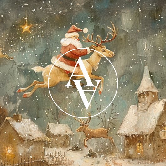 ヴィンテージ絵を描クリスマスサンタクロース&トナカイ ポスター