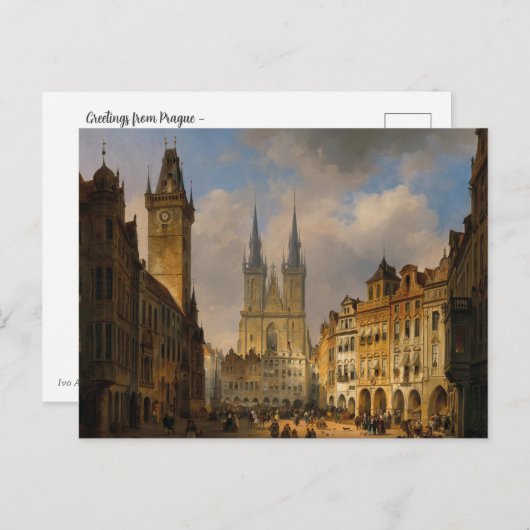 ヴィンテージ絵を描ズプラハシティビューチェコ ポストカード (正面/裏面)