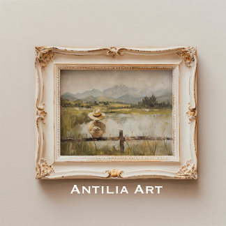 ヴィンテージ絵を描ダッキン素朴グのカモ池 ポスター