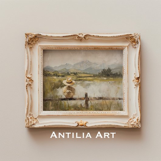 ヴィンテージ絵を描ダッキン素朴グのカモ池 ポスター