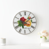ヴィンテージ絵を描バラパーソナライズされた ラージ壁時計 (ホーム)