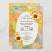 ヴィンテージ絵を描ヒマワリフローラ結婚ズ 招待状 (正面/裏面)