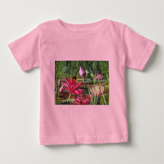 ヴィンテージ絵を描ピンクの花 ベビーTシャツ (正面)