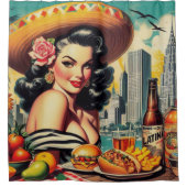 ヴィンテージ絵を描ラテンアメリカ系女性 シャワーカーテン (正面)