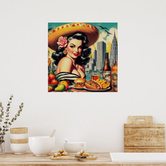 ヴィンテージ絵を描ラテンアメリカ系女性 ポスター (キッチン)