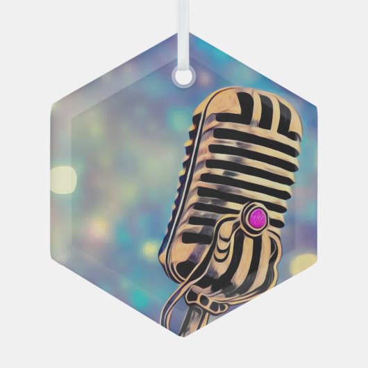 ヴィンテージ絵を描レトロマイク7 ガラスオーナメント (正面)