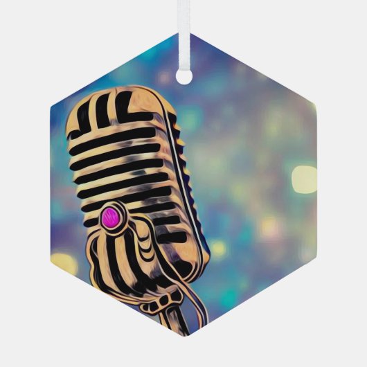 ヴィンテージ絵を描レトロマイク7 ガラスオーナメント (裏面)