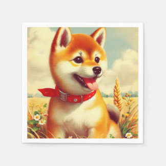 ヴィンテージ絵を描柴犬 スタンダードカクテルナプキン